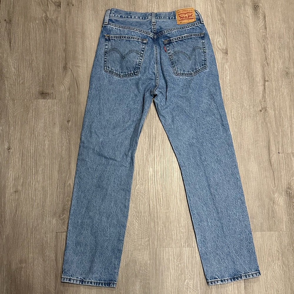 Levi's 501 Light Blue Straight Cropped Distressed Jeans - Picture 8 of 8